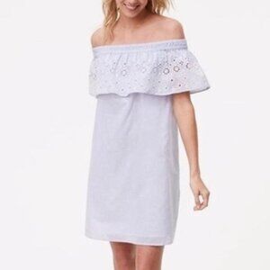 LOFT Eyelet Pin Striped Off the Shoulder Dress